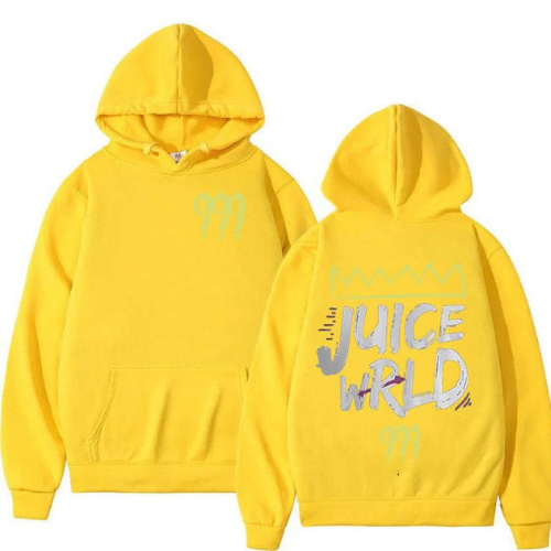Juice Wrld 999 Letter Print Yellow Hoodie Juice Wrld 999 Letter Print Yellow Hoodie